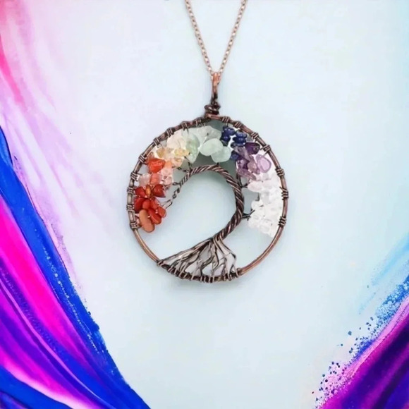 Chakra Tree of Life Pendant Necklace - Picture 1 of 6